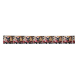 Weihnachts-Französischer Bulldog auf Mahl Satinband