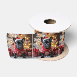 Weihnachts-Französischer Bulldog auf Mahl Satinband