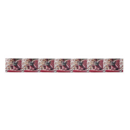 Weihnachts Französischer Bulldog auf rotem Stuhl Satinband
