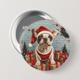 Weihnachts Französischer Bulldog Santa Dog Button