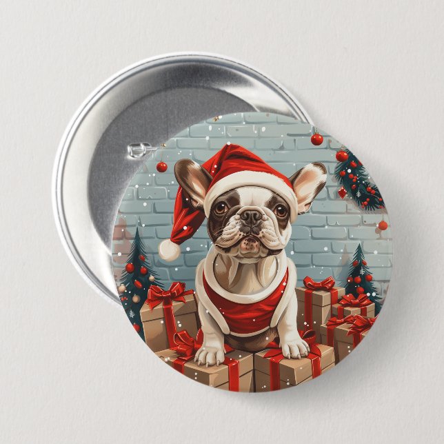 Weihnachts Französischer Bulldog Santa Dog Button (Vorne & Hinten)