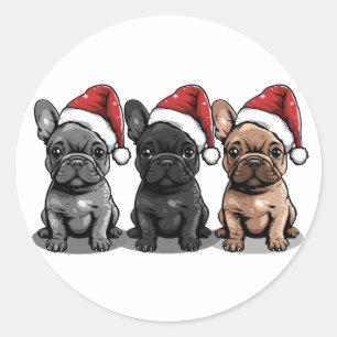 Weihnachts Französischer Bulldog Santa Dog Runder Aufkleber