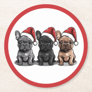Weihnachts Französischer Bulldog Santa Dog Runder Pappuntersetzer