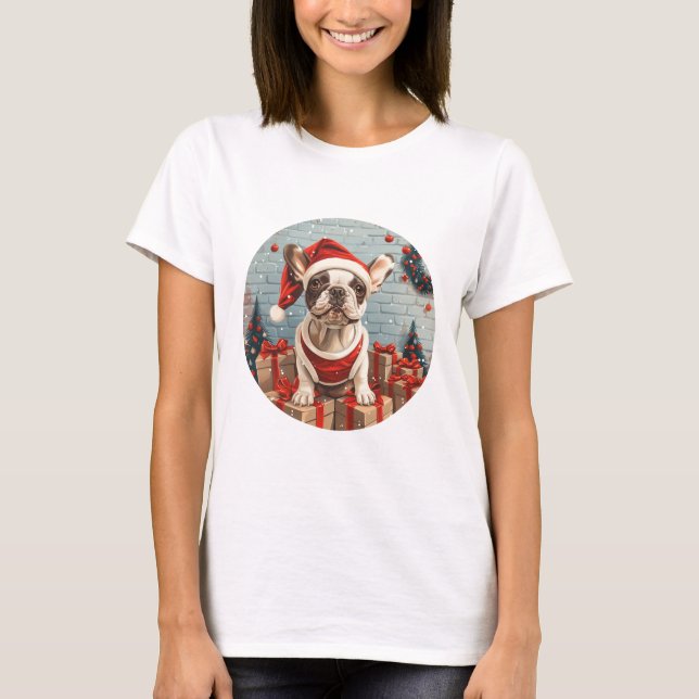 Weihnachts Französischer Bulldog Santa Dog T-Shirt (Vorderseite)