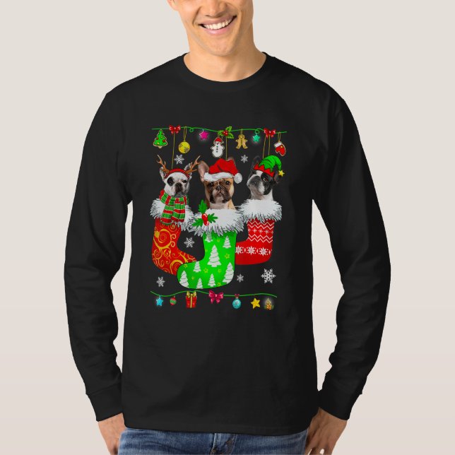 Weihnachts Französischer Bulldog Santa Socks Match T-Shirt (Vorderseite)
