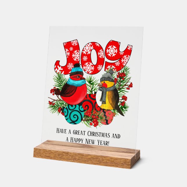 Weihnachts-Freudenvögel geben Botschaft Acrylschild (Winkel)