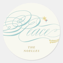 Weihnachts-Friede-Script-Kalligrafie Foliage Class Runder Aufkleber