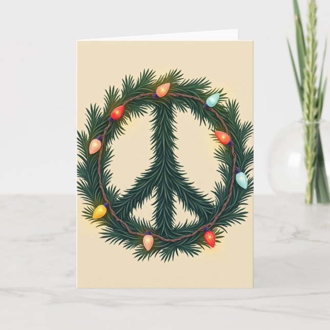 Weihnachts-Friedenszeichen-Kranz-Lichter Karte (Vorderseite)