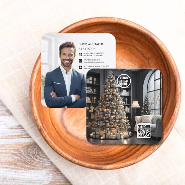 Weihnachts-Führungskraft Real Anwesen Foto QR-Code Quadratische Visitenkarte (Christmas Executive Real Estate Photo QR Code Square Business Card)