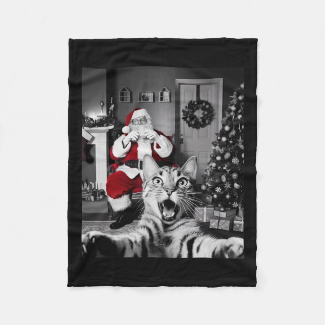Weihnachts-Funny Cat Selfie mit dem Weihnachtsmann Fleecedecke (Vorderseite)