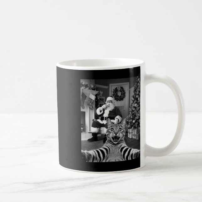 Weihnachts-Funny Cat Selfie mit dem Weihnachtsmann Kaffeetasse (Rechts)