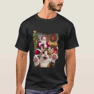 Weihnachts-Funny Cat Selfie mit dem Weihnachtsmann T-Shirt