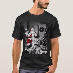 Weihnachts-Funny Cat Selfie mit dem Weihnachtsmann T-Shirt