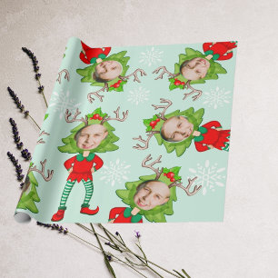 Weihnachts Funny Custom Face Foto Santa's Elf Gesc Geschenkpapier