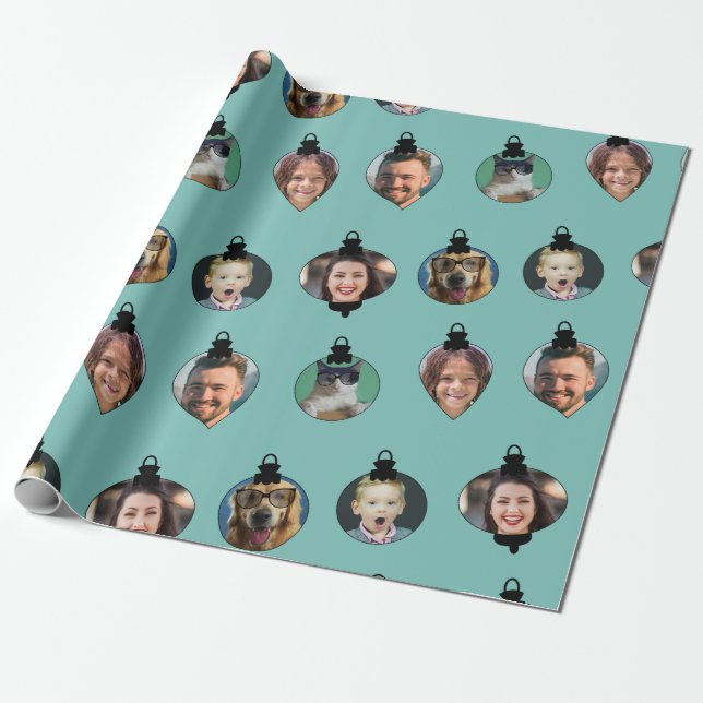 Weihnachts-Funny Family Foto Faces Ornamente Geschenkpapier (Ungerollt)