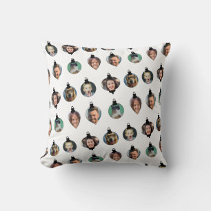 Weihnachts Funny Family Foto Faces Ornamente Weiß Kissen