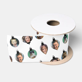 Weihnachts Funny Family Foto Faces Ornamente Weiß Satinband