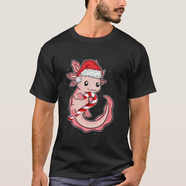 Weihnachts Funny lächeln Axolotl Candy Cane Sweet  T-Shirt (Vorderseite)
