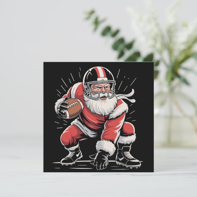 Weihnachts-Fußball Lineman Quarterback Feiertagskarte (Stehend Vorderseite)