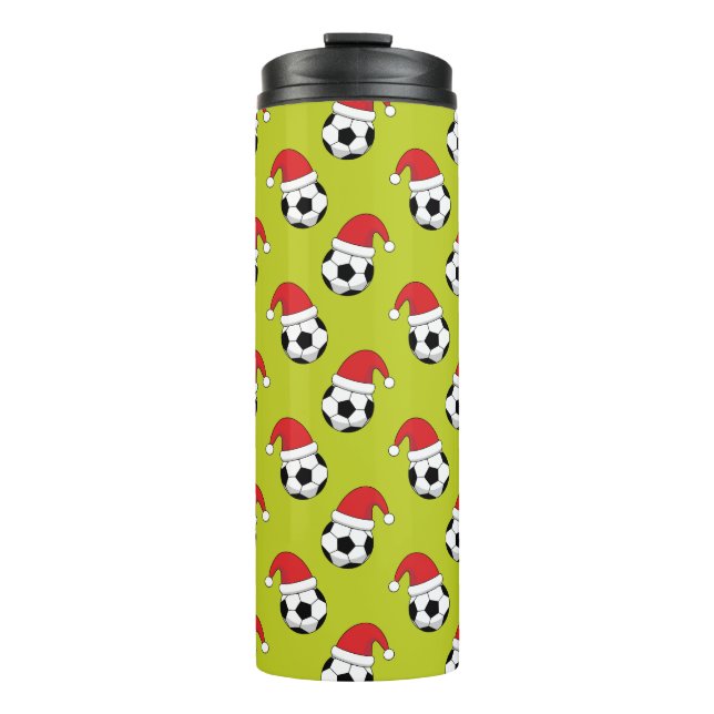Weihnachts-Fußball mit Weihnachtsmann-Hat-Muster Thermosbecher (Vorderseite)