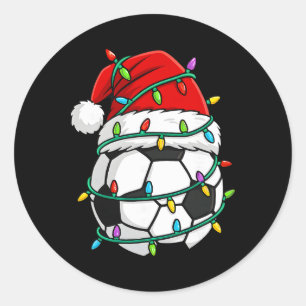 Weihnachts-Fußball-Santa-Mütze-Lichter-Santa-Sport Runder Aufkleber