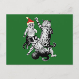 Weihnachts-Fußball spielende Katzen Feiertagspostkarte