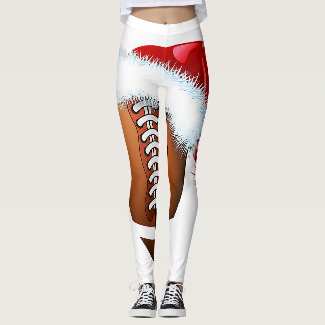 Weihnachts Fußball Weihnachtsmannmütze Funny Sport Leggings (Vorderseite)
