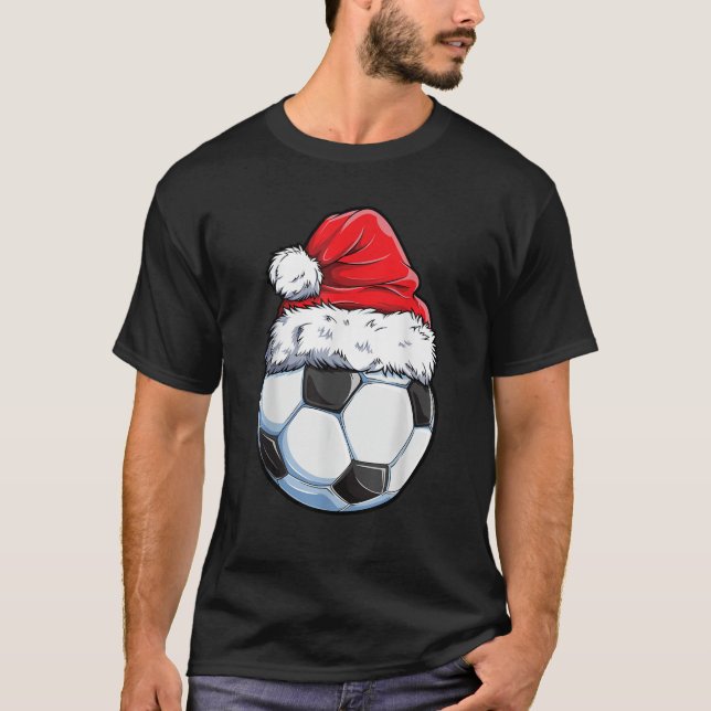 Weihnachts-Fußball-Weihnachtsmannmütze Funny Sport T-Shirt (Vorderseite)