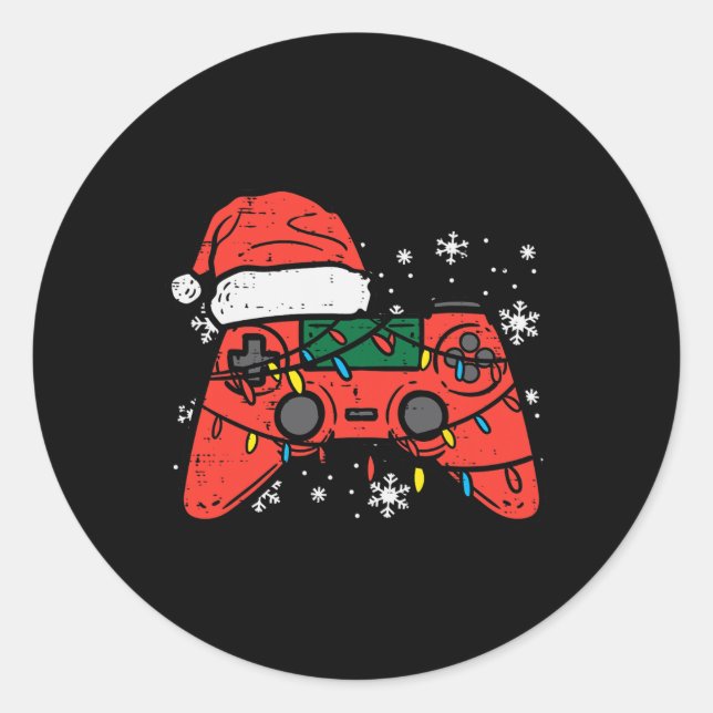 Weihnachts-Gamer-Controller Xmas Boys Kinder Jugen Runder Aufkleber (Vorderseite)