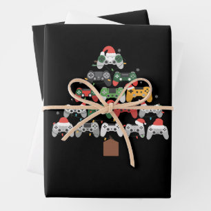 Weihnachts-Gaming-Baum-Gamer-Geschenke Xmas-Gesche Geschenkpapier Set