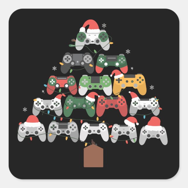 Weihnachts Gaming Tree Gamers Gamer Xmas Geschenke Quadratischer Aufkleber (Vorderseite)