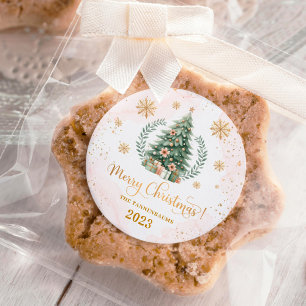 Weihnachts-Gastgeschenke Schneeflocken mit Blush Runder Aufkleber