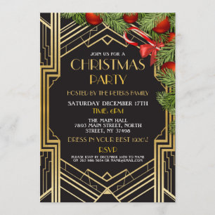 Weihnachts-Gatsby-Party Gold Art Deco X-Mas Einladung