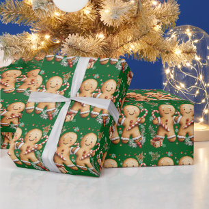 Weihnachts-Gebäckmänner Schneeflocken Zuckerstange Geschenkpapier