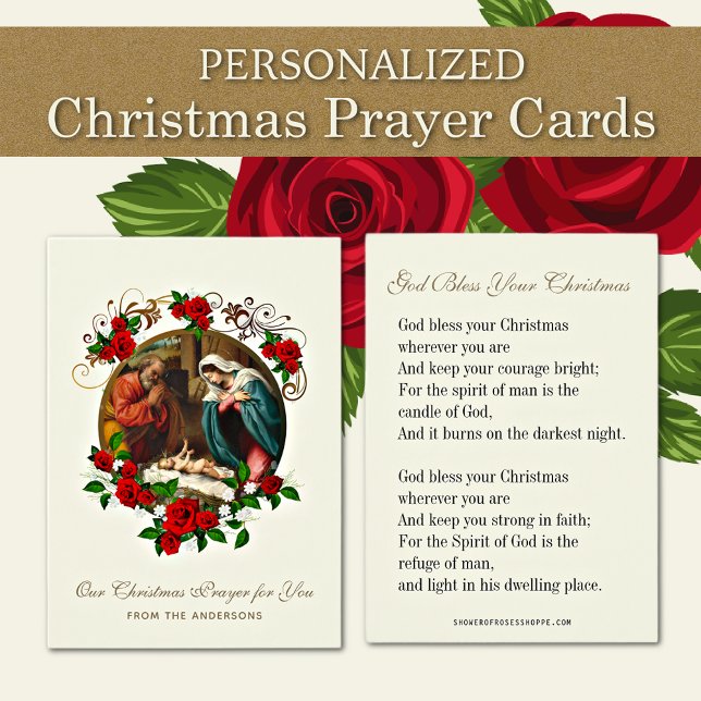 Weihnachts-Gebetskarten Krippe Jesus Mary Joseph (Personalized Religious Vintage Christmas Prayer Cards)
