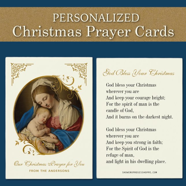 Weihnachts-Gebetskarten Krippe Maria und Jesus (Personalized Religious Vintage Catholic Christmas Prayer Cards )