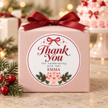 Weihnachts-Geburtstags-Pink-Torte-Danke-Aufkleber