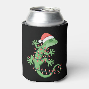 Weihnachts-Gecko-Echse-Santa-Hut-Lichter-Reptil Dosenkühler