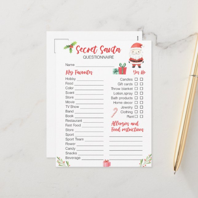 Weihnachts-Geheimnis Weihnachtsspiel Feiertagspostkarte (Vorderseite/Rückseite Beispiel)