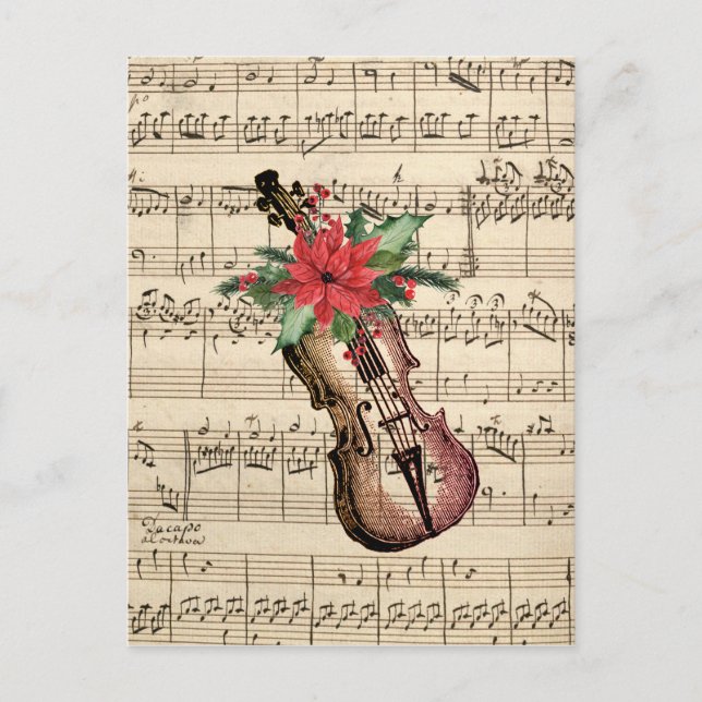 Weihnachts-Geige und Notenpostkarte Postkarte (Vorderseite)