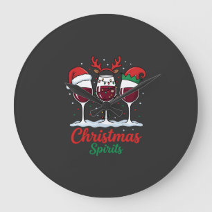 Weihnachts-Geister Rotwein-Gläser Große Wanduhr