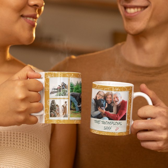 Weihnachts-Gelbe Doodles Multi-Foto Familiengesche Kaffeetasse (Von Creator hochgeladen)