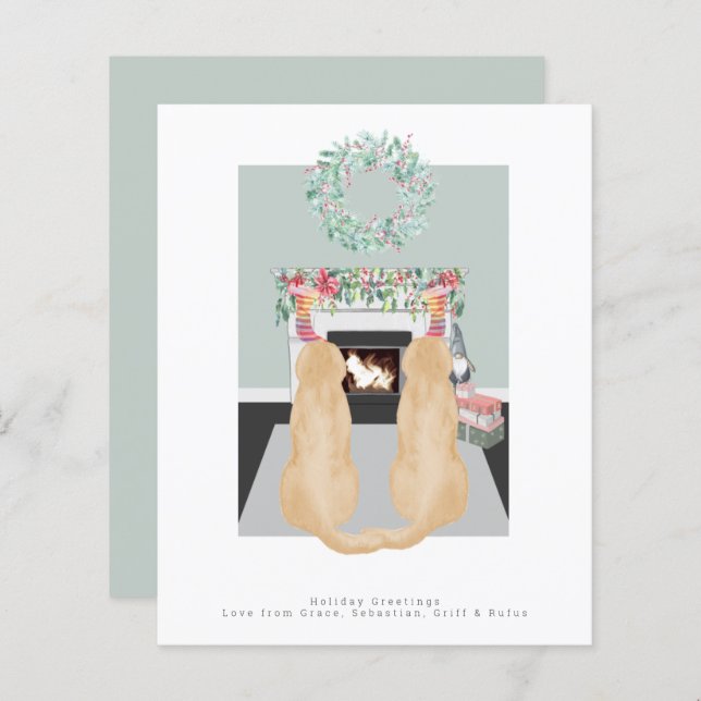 Weihnachts-Gelbe Labrador Hunde Feuerplatz Szene (Vorne/Hinten)