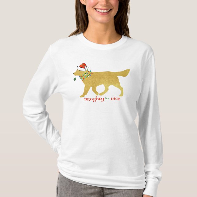 Weihnachts-Gelbe Labrador Naughty aber Nice T-Shirt (Vorderseite)