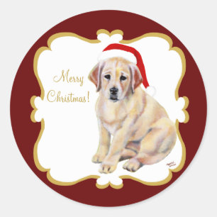 Weihnachts-Gelbes Labrador-Welpe Runder Aufkleber