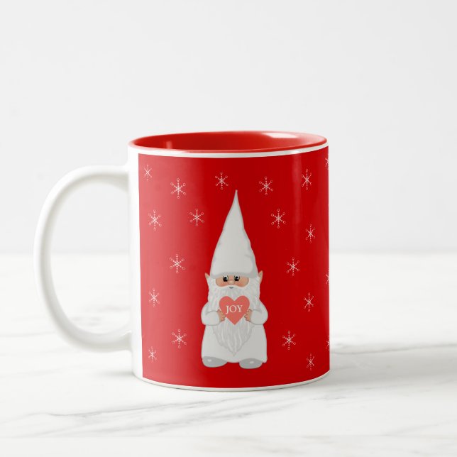 Weihnachts-Genom und Schneeflocken auf Rot Zweifarbige Tasse (Links)