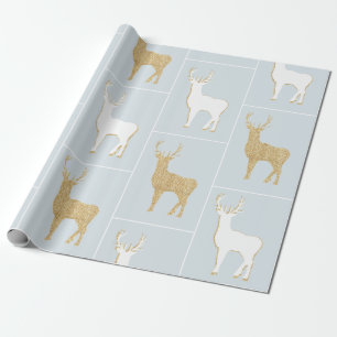 Weihnachts Geometric White, Blue & Gold Rentier Geschenkpapier