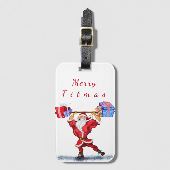 Weihnachts-Gepäckmarke Bodybuilder Weihnachtsmann  Gepäckanhänger (Vorderseite Vertikal)