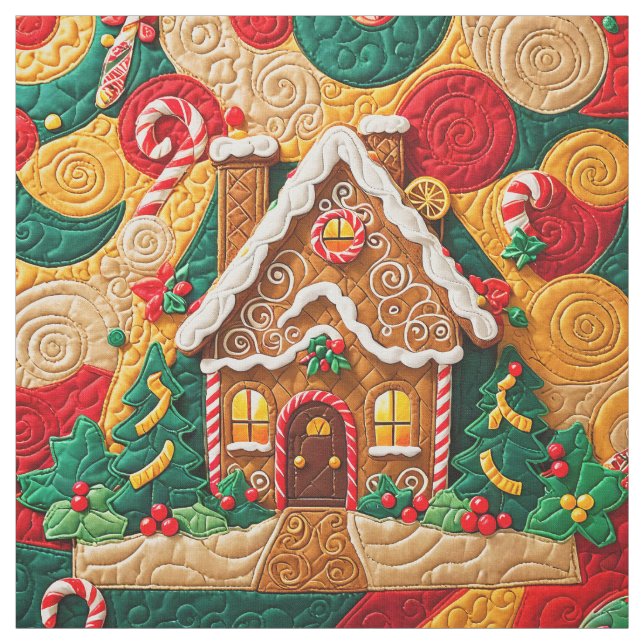 Weihnachts gequiltet Look Gingerbrot Haus Stoff (Muster)