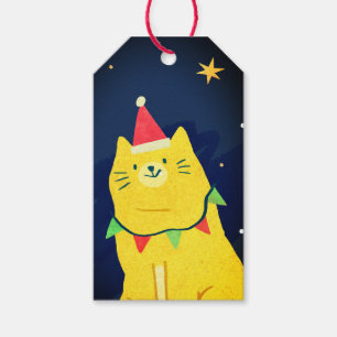 WEIHNACHTS-GESCHENKETIKETT KATZE IM NACHTHIMMEL GESCHENKANHÄNGER